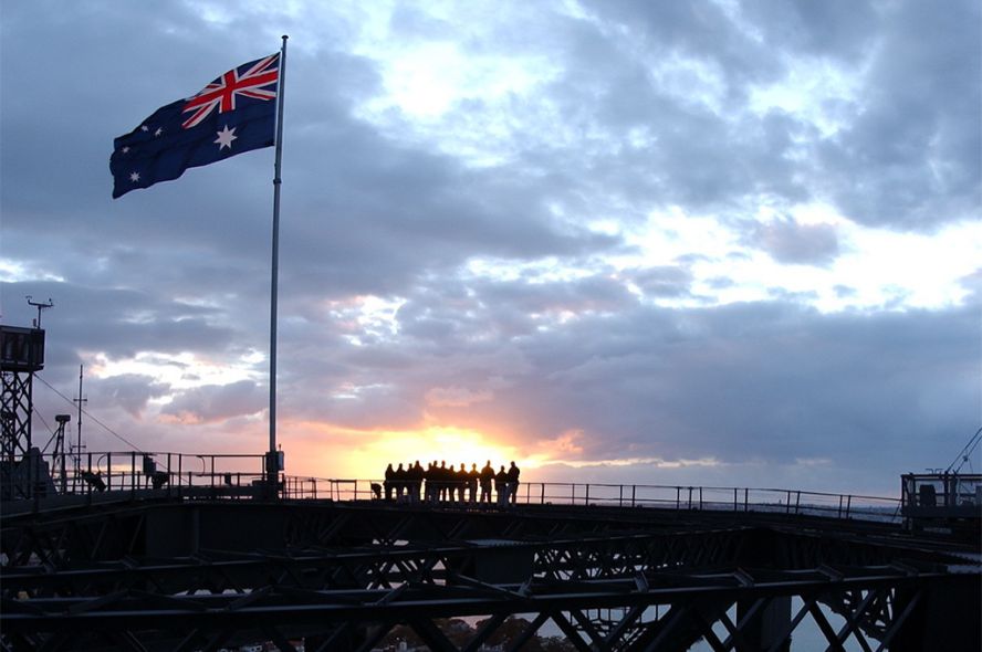 Australian flag raised at the Sydney Harbour Bridge