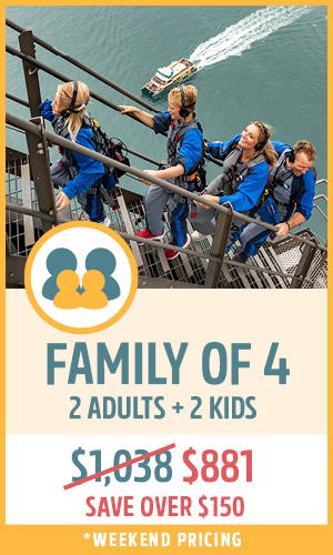 bridgeclimb family bundle tickets - a family of three, two adults and one child, climb the sydney harbour bridge