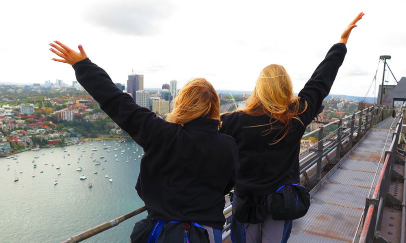 Two girls on the Sydney Harbour Bridge