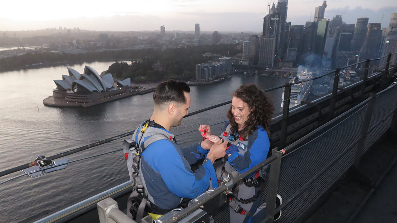 BridgeClimb's first double proposal at the Summit of the Sydney Harbour Bridge
