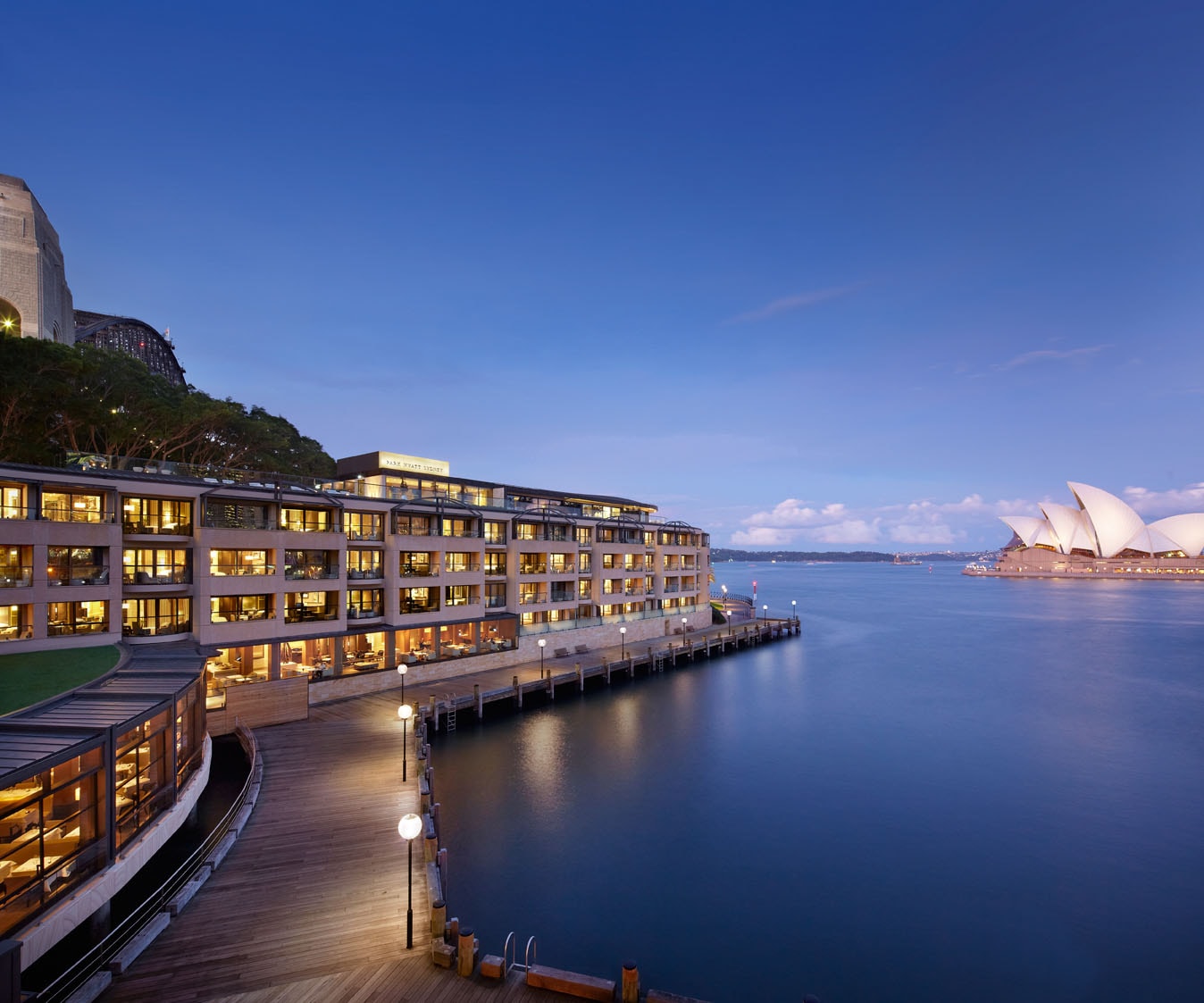 Park Hyatt at twilight at Sydney Harbour with Opera House views Park Hyatt at twilight at Sydney Harbour with Opera House views