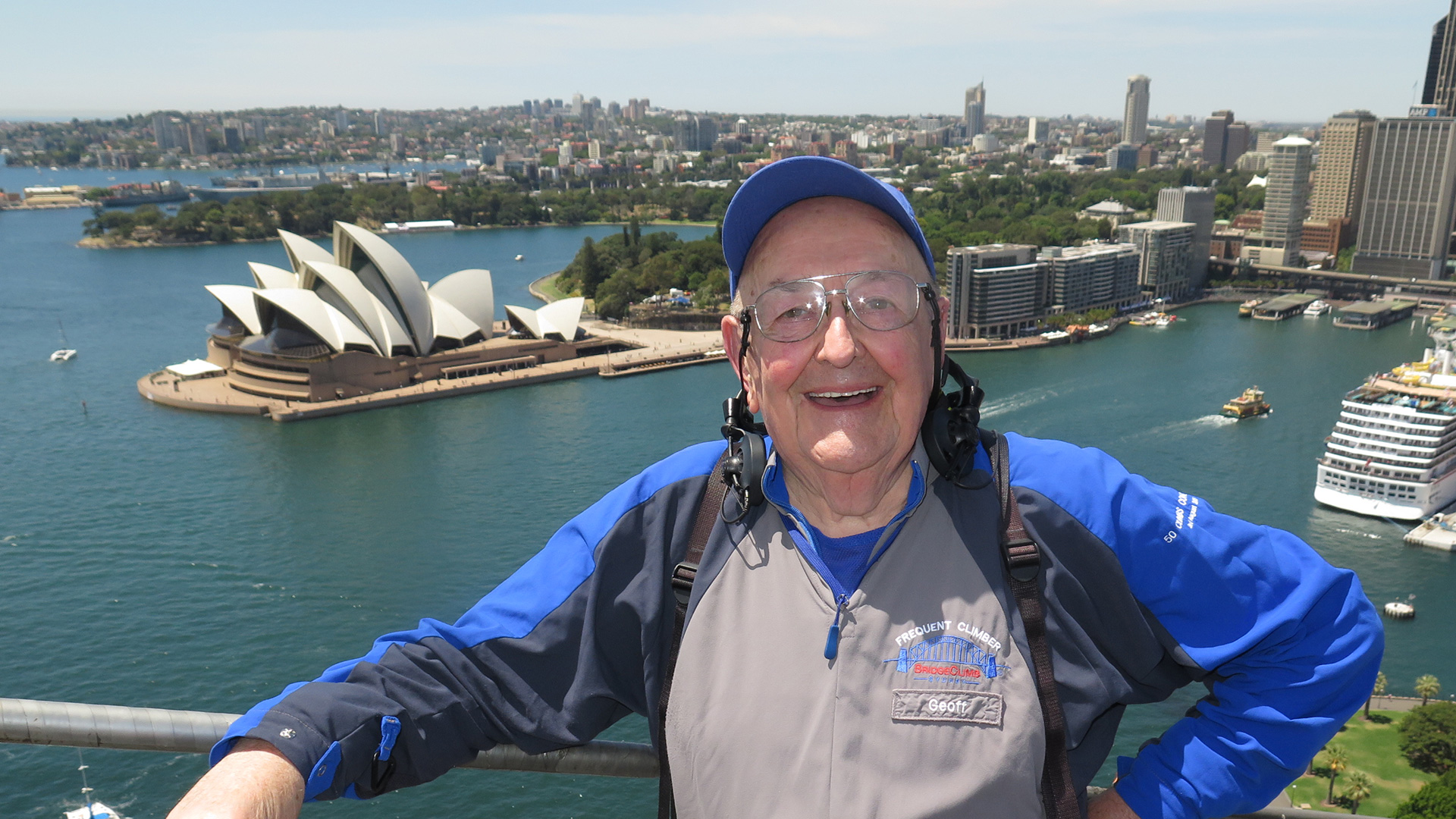 Geoff Schmidt celebrating his 92nd BridgeClimb