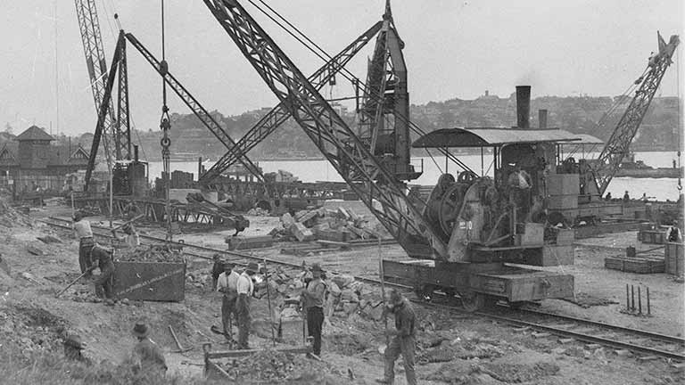 early stage of clearing and construction of Sydney Harbour Bridge