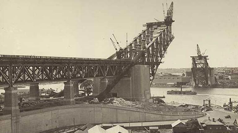 Excavations for the foundations and construction of the Sydney Harbour Bridge