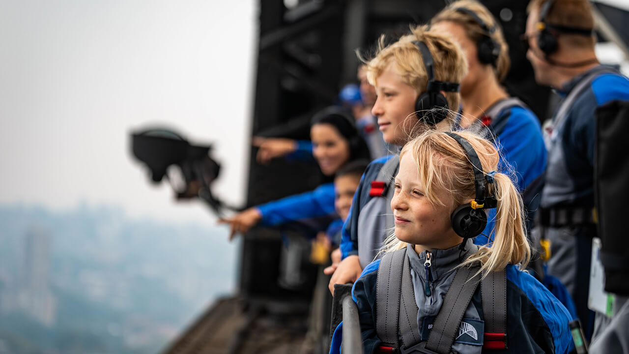 group of young school children on a bridgeclimb