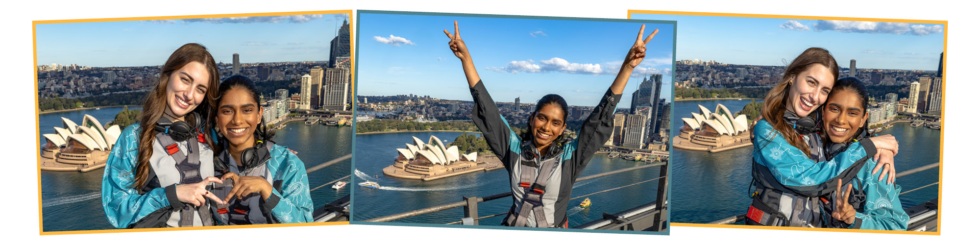 collage of photos of different groups of climbers enjoying a bridgeclimb experience