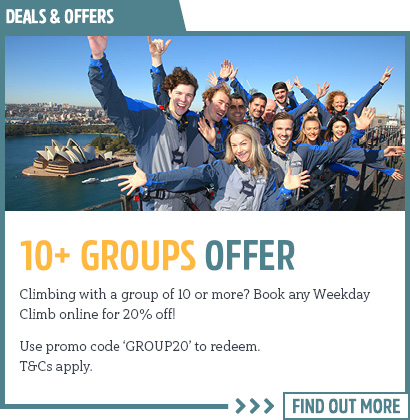 bridgeclimb special offer for groups of ten or more people discount of 20% off