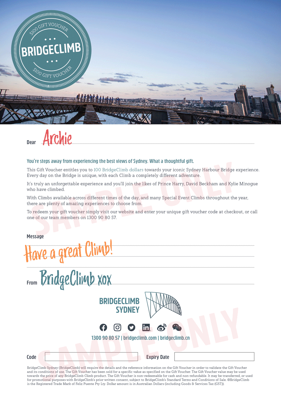Gift vouchers BridgeClimb SydneyBridge Climb Sydney