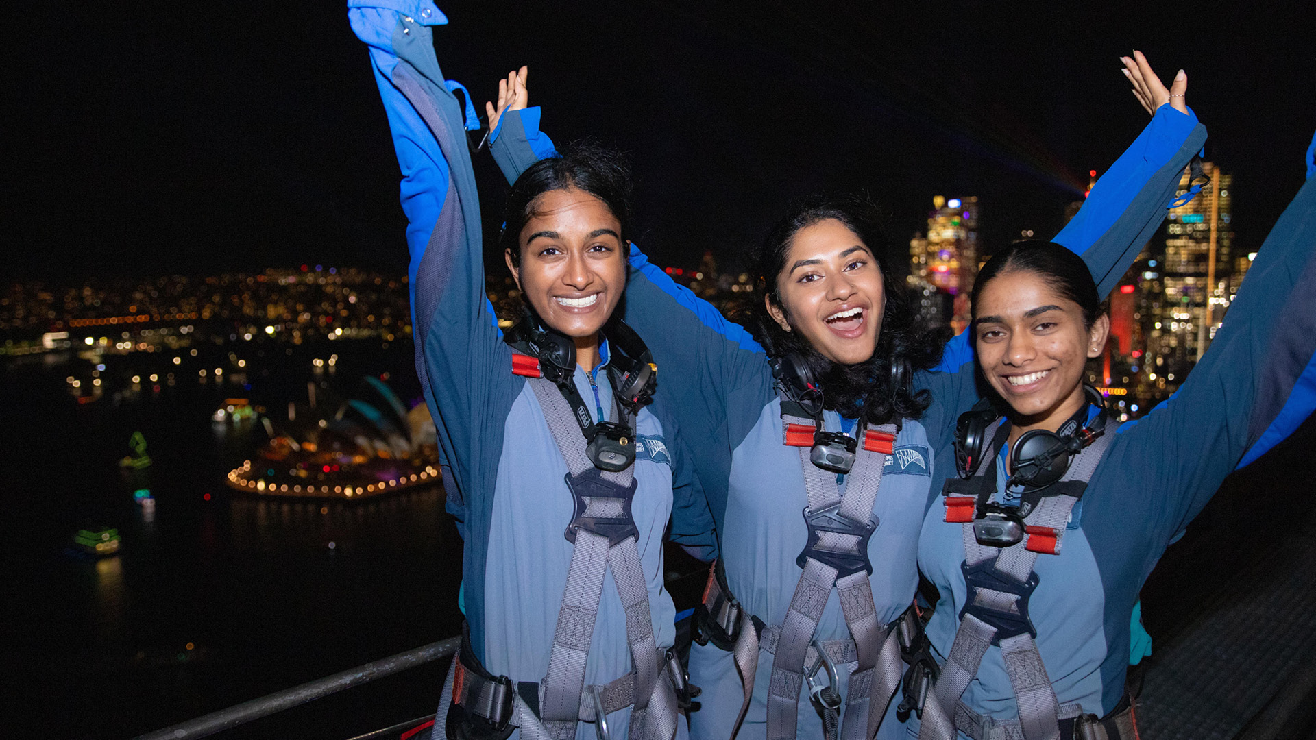 happy Vivid Sydney BridgeClimbers